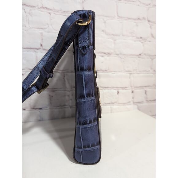 G.I.L.I. Blue Python Snake Croc Embossed Leather Tassel Shoulder Crossbody Bag - Picture 3 of 11